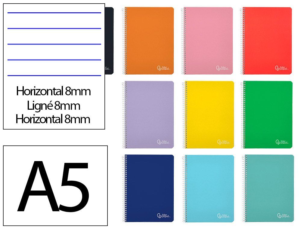 Cuaderno espiral liderpapel A5 witty tapa dura 80h 90gr rayado horizontal 8mm con margen colores surtidos
