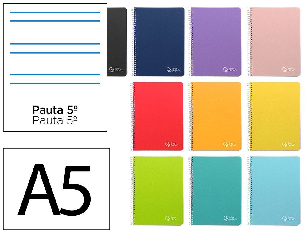 Cuaderno espiral liderpapel A5 witty tapa dura 80h 90gr rayado montessori 5 mm colores surtidos