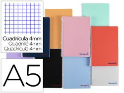 Cuaderno espiral liderpapel A5 wonder tapa plastico 80h 90g cuadro 4mm con margen colores surtidos