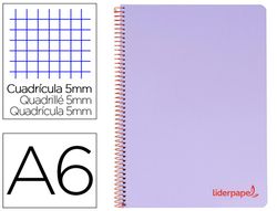 Cuaderno espiral liderpapel a6 micro wonder tapa plastico 120h 90 gr cuadro 5mm 4 bandas color violeta