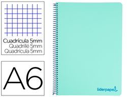 Cuaderno espiral liderpapel a6 micro wonder tapa plastico 120h 90 gr cuadro 5mm 4 bandas color verde