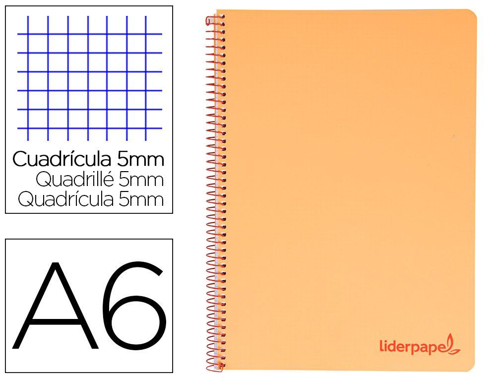 Cuaderno espiral liderpapel a6 micro wonder tapa plastico 120h 90 gr cuadro 5mm 4 bandas color naranja