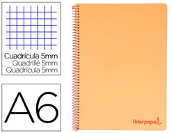 Cuaderno espiral liderpapel a6 micro wonder tapa plastico 120h 90 gr cuadro 5mm 4 bandas color naranja