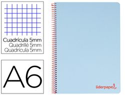 Cuaderno espiral liderpapel a6 micro wonder tapa plastico 120h 90 gr cuadro 5mm 4 bandas color celeste