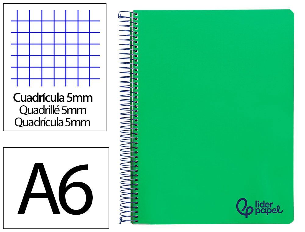 Cuaderno espiral liderpapel a6 micro wonder tapa plastico 120h 90gr cuadro 5mm 4 bandas color verde oscuro