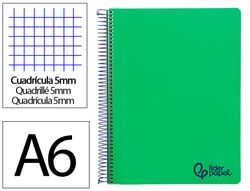Cuaderno espiral liderpapel a6 micro wonder tapa plastico 120h 90gr cuadro 5mm 4 bandas color verde oscuro