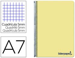 Cuaderno espiral liderpapel a7 micro wonder tapa plastico 100h 90 gr cuadro 5mm 4 bandas color amarillo