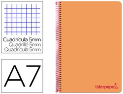 Cuaderno espiral liderpapel a7 micro wonder tapa plastico 100h 90 gr cuadro 5mm 4 bandas color naranja