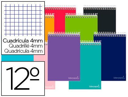 Cuaderno espiral liderpapel bolsillo doceavo apaisado smart tapa blanda 80h 60gr cuadro 4mm colores surtidos