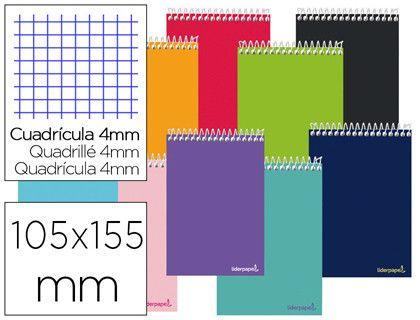 Cuaderno espiral liderpapel bolsillo octavo apaisado smart tapa blanda 80h 60gr cuadro 4mm colores surtidos