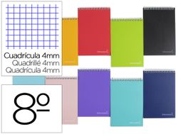 Cuaderno espiral liderpapel bolsillo octavo apaisado witty tapadura 80h 75gr cuadro 4 mm colores surtidos
