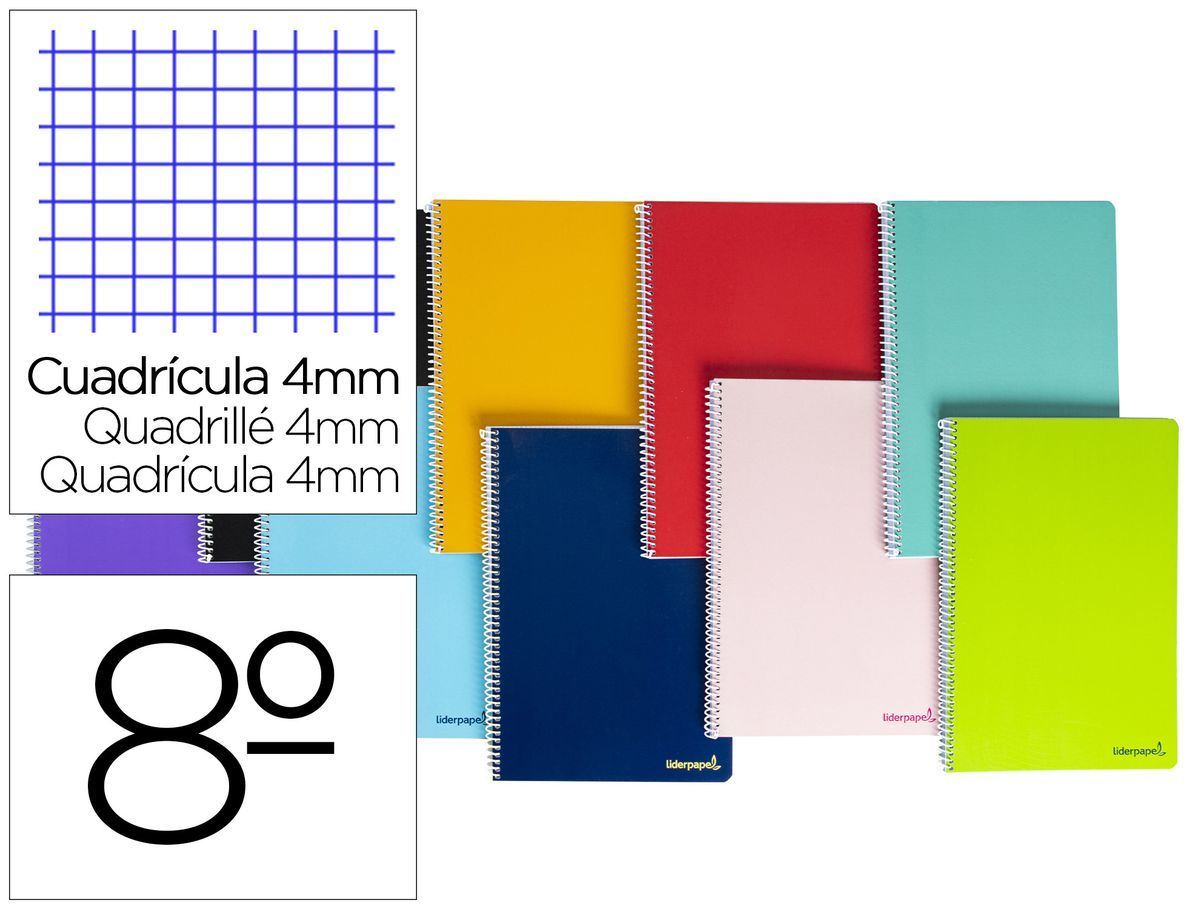Cuaderno espiral liderpapel bolsillo octavo smart tapa blanda 80h 60gr cuadro 4mm colores surtidos