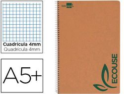 Cuaderno Espiral Liderpapel Cuarto Ecouse Tapa Cartulina Kraft 80H Papel Reciclado 60 Gr Cuadro 4Mm