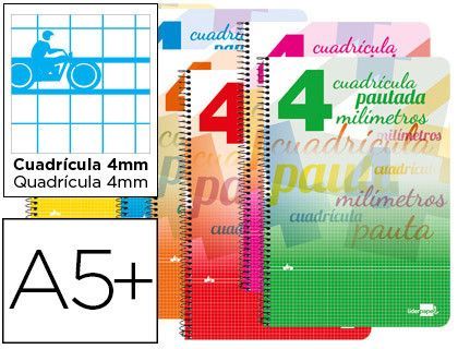 Cuaderno Espiral Liderpapel Cuarto Pautaguia Tapa Blanda 40H 80 Gr Cuadro Pautado 4Mm Colores Surtidos