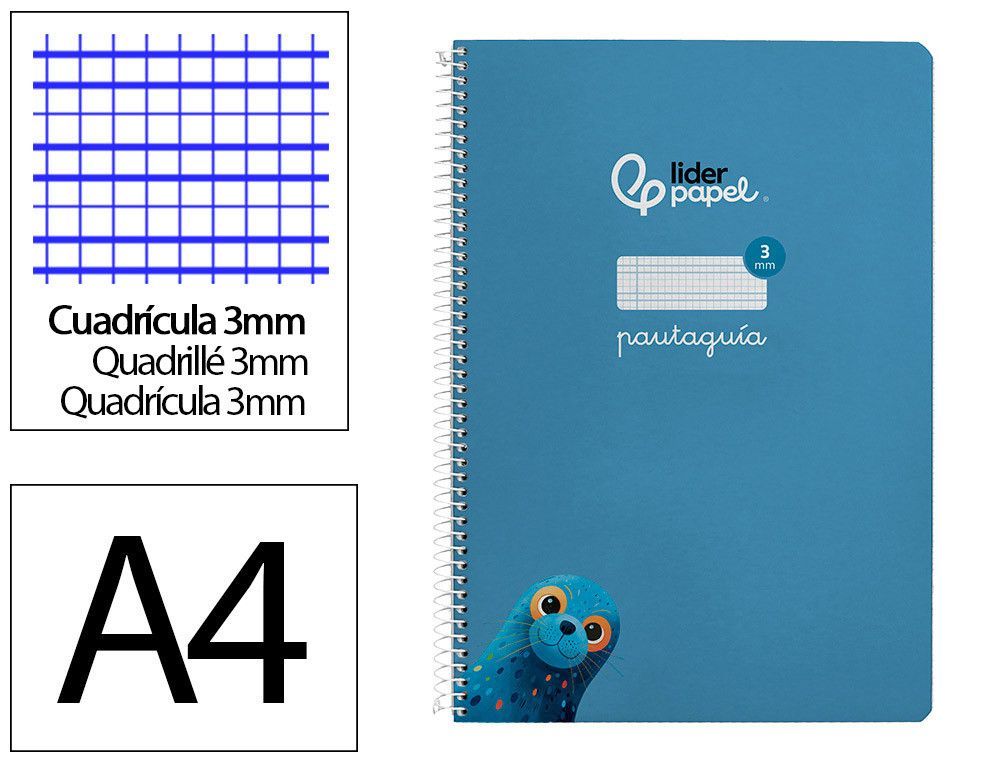 Cuaderno espiral liderpapel din A4 pautaguia tapa dura 80h 90 gr cuadro pautado 3mm color azul