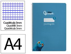 Cuaderno espiral liderpapel din A4 pautaguia tapa dura 80h 90 gr cuadro pautado 3mm color azul