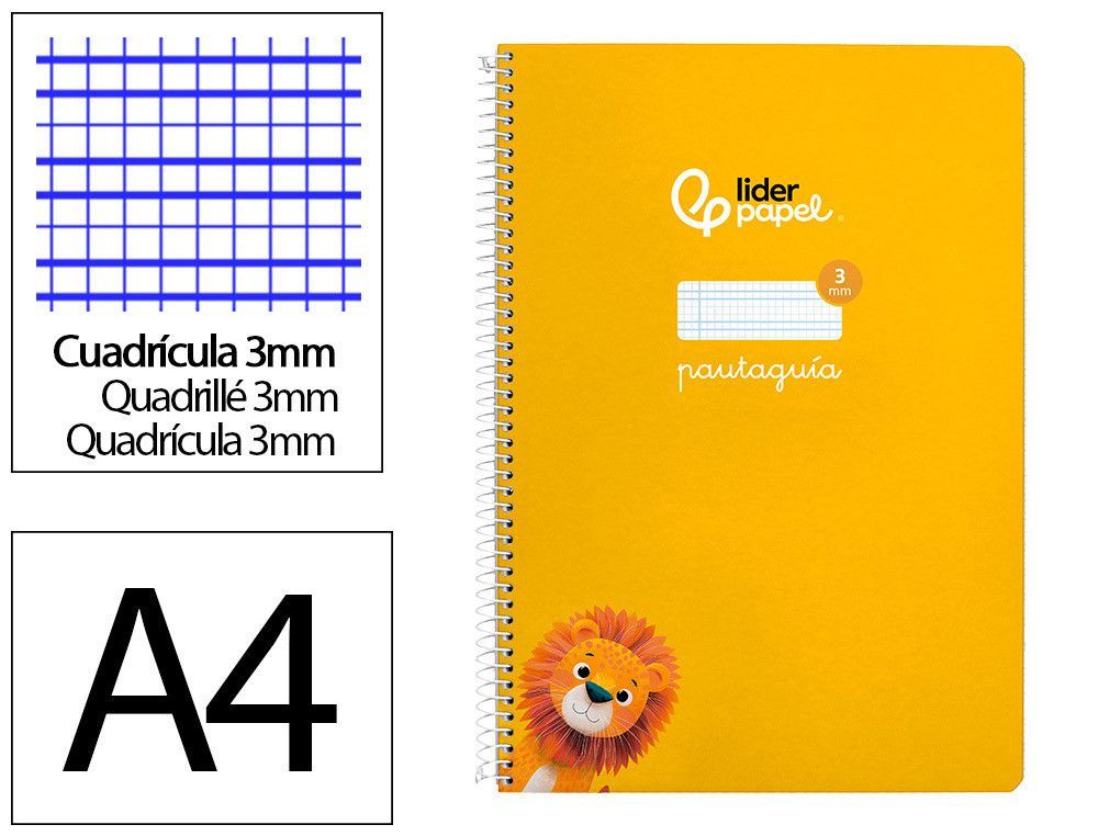 Cuaderno espiral liderpapel din A4 pautaguia tapa dura 80h 90 gr cuadro pautado 3mm color amarillo