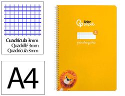 Cuaderno espiral liderpapel din A4 pautaguia tapa dura 80h 90 gr cuadro pautado 3mm color amarillo