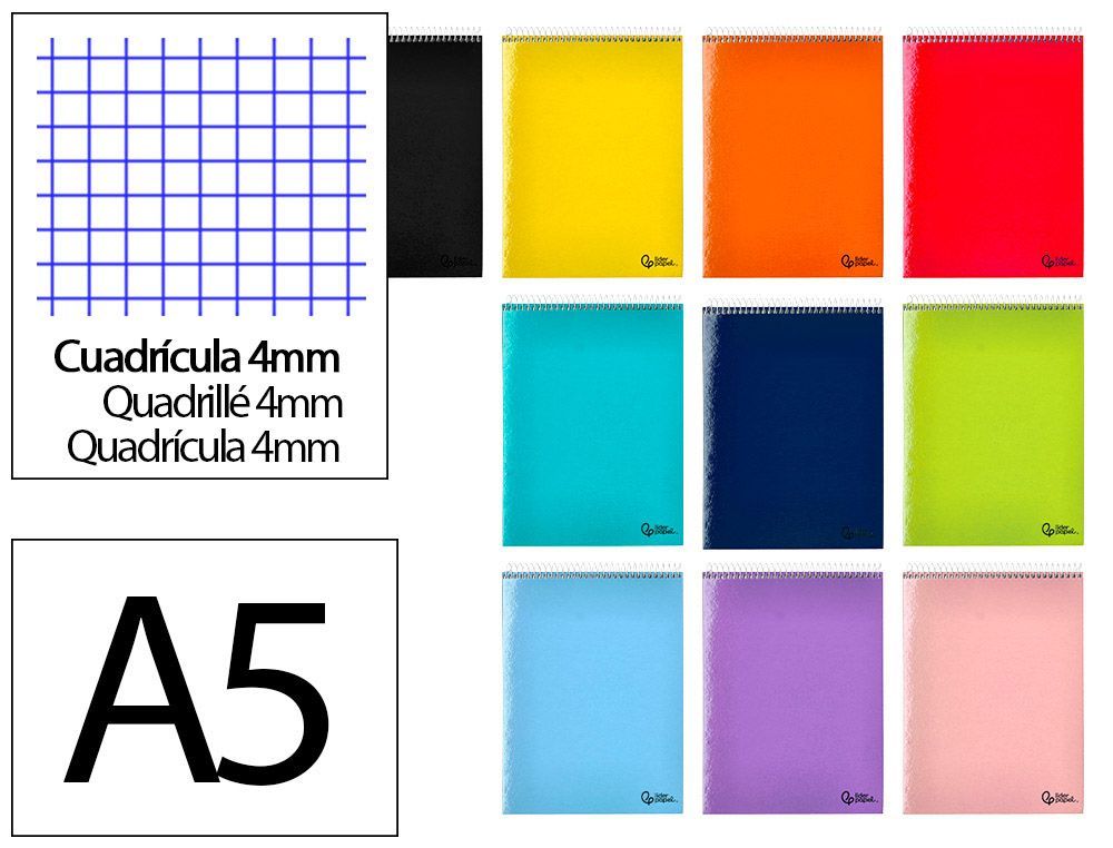 Cuaderno espiral liderpapel din A5 apaisado smart tapa blanda 80h 75gr cuadro 4mm con margen colores surtidos