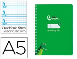 Cuaderno espiral liderpapel din A5 pautaguia tapa blanda 40 h 75 gr cuadro pautado 5mm color verde
