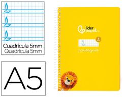 Cuaderno espiral liderpapel din A5 pautaguia tapa blanda 40h 75 gr cuadro pautado 5mm color amarillo