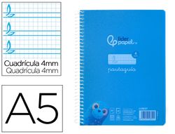 Cuaderno espiral liderpapel din A5 pautaguia tapa plastico 80h 90gr cuadro pautado 4mm con margen color azul
