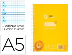 Cuaderno espiral liderpapel din A5 pautaguia tapa plastico 80h 90gr cuadro pautado 4mm con margen color amarillo