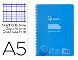 Cuaderno espiral liderpapel din A5 pautaguia tapa plastico 80h 90gr cuadro pautado 3 mm con margen color azul