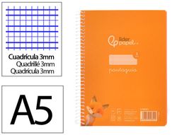 Cuaderno espiral liderpapel din A5 pautaguia tapa plastico 80h 90gr cuadro pautado 3mm color naranja