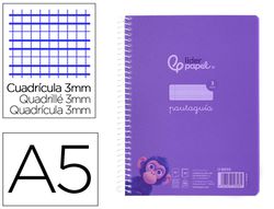 Cuaderno espiral liderpapel din A5 pautaguia tapa plastico 80h 90gr cuadro pautado 3 mm con margen color lila