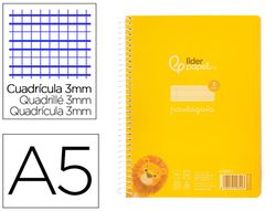 Cuaderno espiral liderpapel din A5 pautaguia tapa plastico 80h 90gr cuadro pautado 3 mm con margen color amarillo