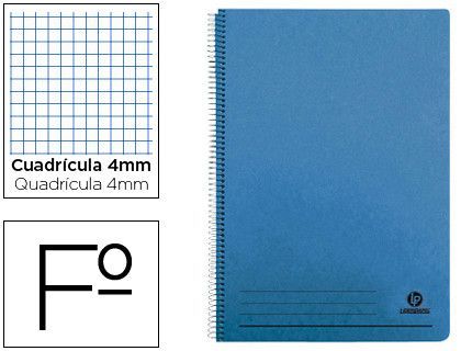 Cuaderno Espiral Liderpapel Folio 100H Cuadro 4Mm Tapa Azul con Margen 70 Gr