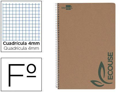 Cuaderno Espiral Liderpapel Folio Ecouse Tapa Cartulina Kraft 80H Papel Reciclado 60 Gr Cuadro 4Mm con Margen
