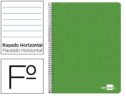 Cuaderno espiral liderpapel folio write tapa blanda 80h 60gr horizontal con margen color verde