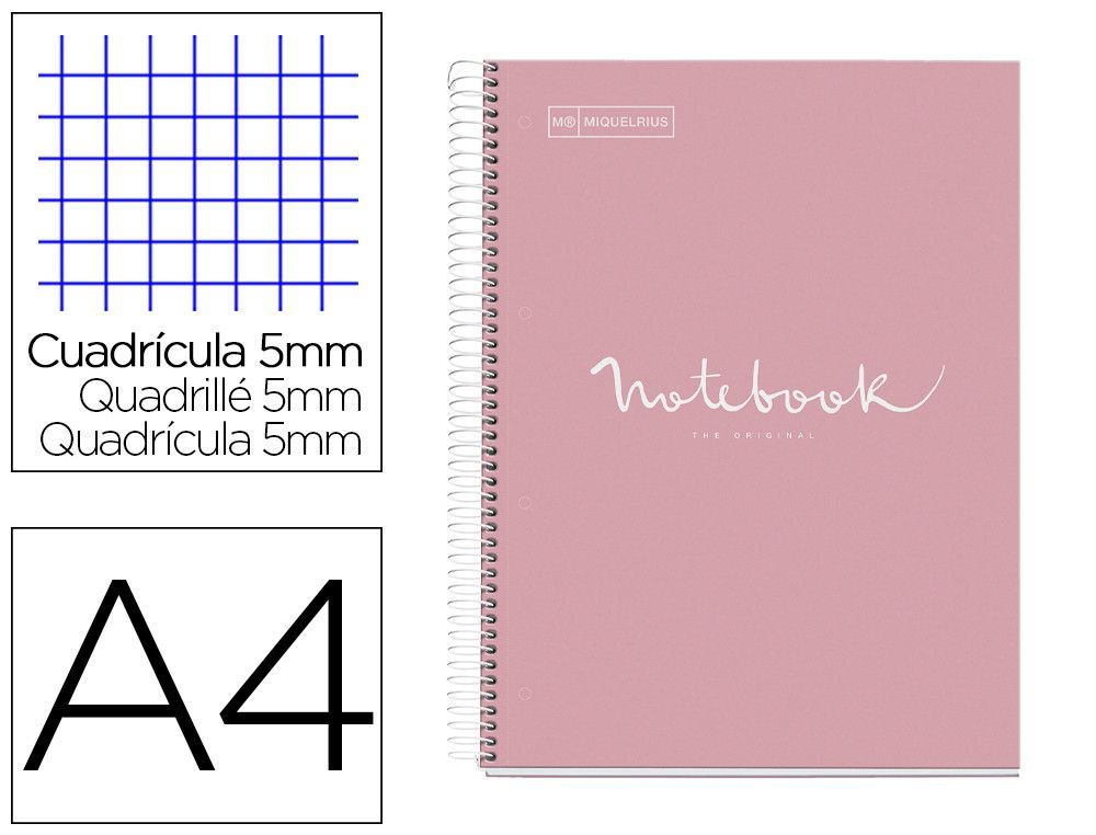 Cuaderno espiral miquelrius notebook 1 emotions tapa forrada din A4 microperforado 80 hojas 90g/m2 cuadro 5 mm