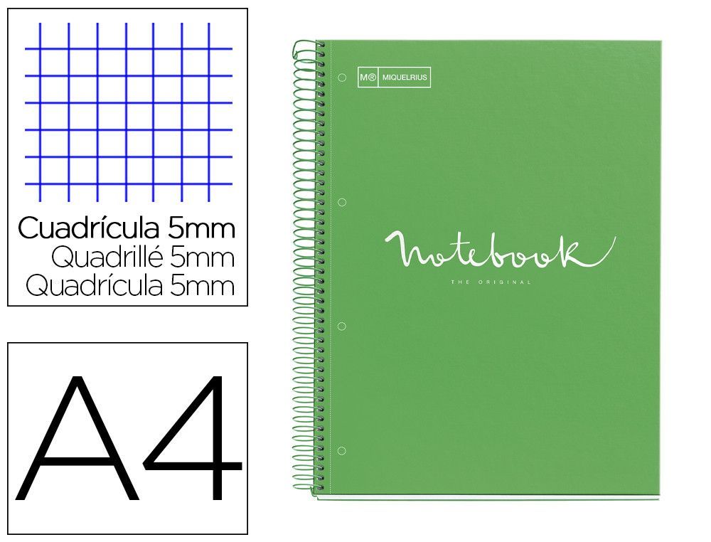 Cuaderno espiral miquelrius notebook 1 emotions tapa forrada din A4 microperforado 80 hojas 90g/m2 cuadro 5 mm