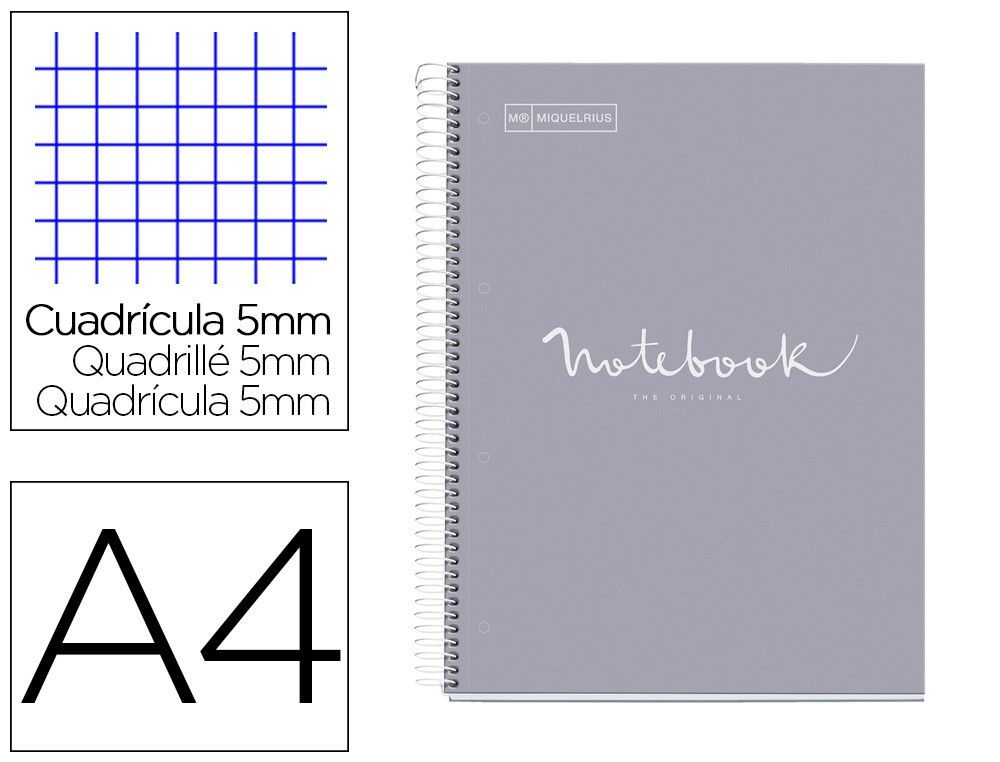 Cuaderno espiral miquelrius notebook 1 emotions tapa forrada din A4 microperforado 80 hojas 90g/m2 cuadro 5 mm