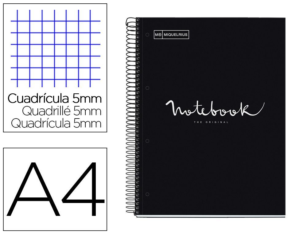Cuaderno espiral miquelrius notebook 1 emotions tapa forrada din A4 microperforado 80 hojas 90g/m2 cuadro 5 mm
