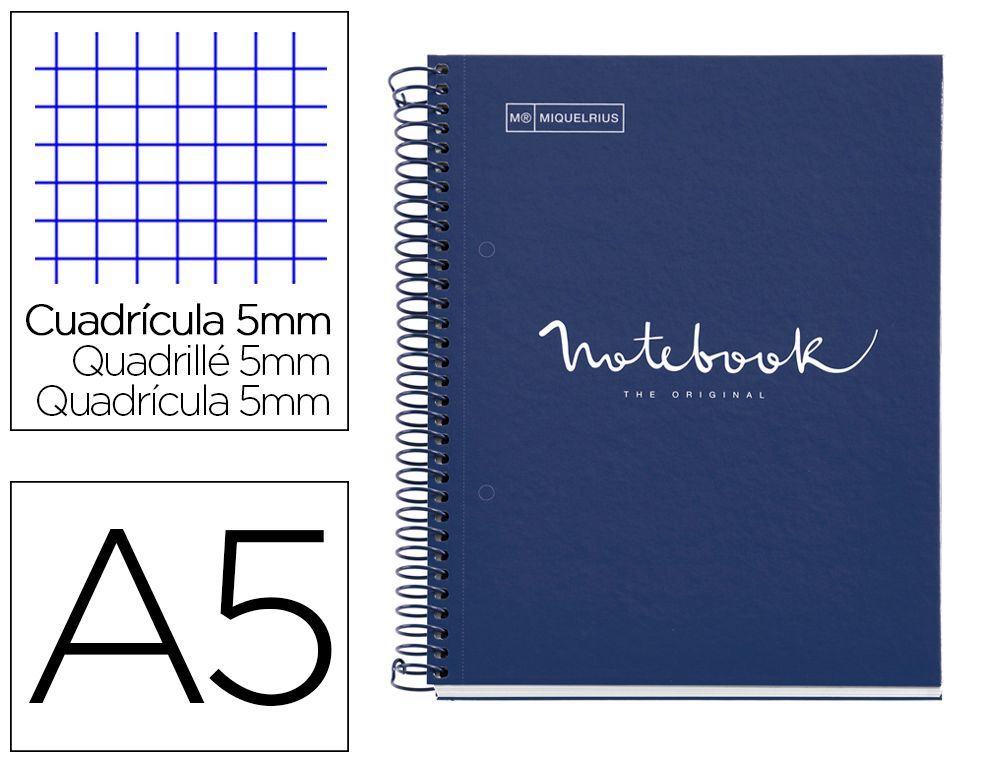 Cuaderno espiral miquelrius notebook 1 emotions tapa forrada din A5 microperforado 80 hojas 90g/m2 cuadro 5 mm