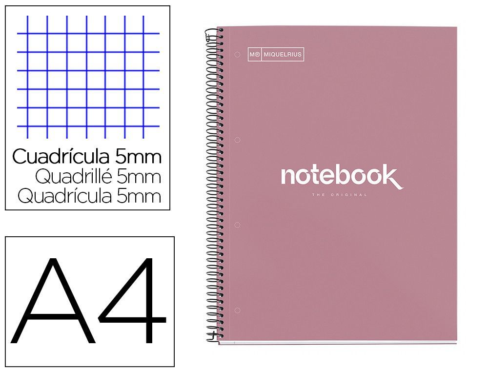 Cuaderno espiral miquelrius notebook emotions rose dust tapa forrada din A4 microperforado 80 hojas 90