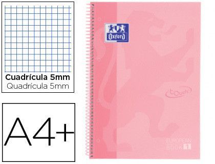 Cuaderno espiral oxford ebook 1 school touch te din a4+ 80 hojas cuadro 5 mm con margen flamingo pastel