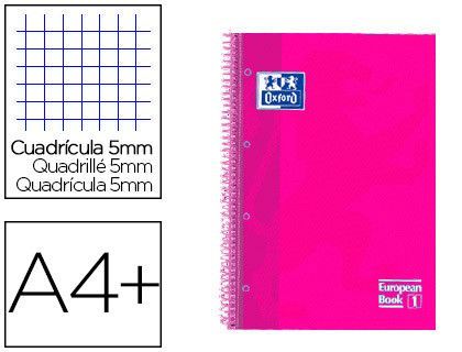 Cuaderno Espiral Oxford Ebook 1 Tapa Extradura Din A4+ 80 H Cuadricula 5 mm Rosa Frambuesa Touch