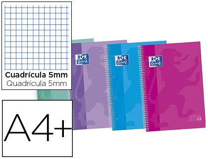 Cuaderno espiral oxford ebook 5 tapa extradura din a4+ 120 hojas cuadro 5 mm con margen tendencia 50% hojas gratis