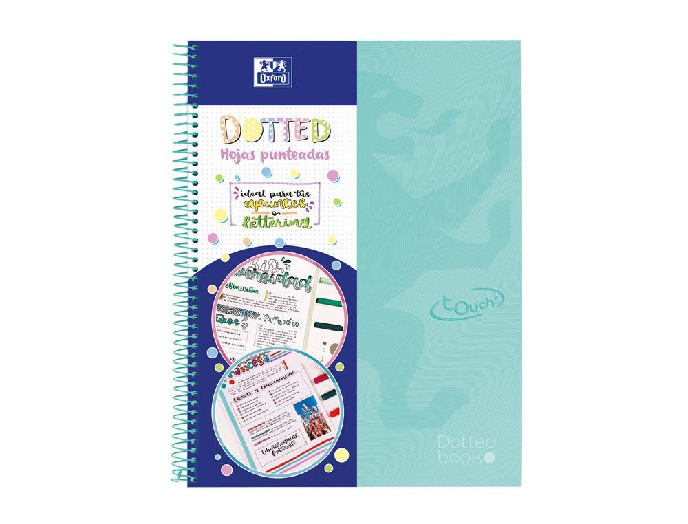 Cuaderno espiral oxford europeanbook 0 school touch tapa extradura din a4+ 80 hojas puntos verde menta