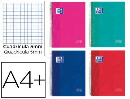 Cuaderno espiral oxford europeanbook 10 school classic tapa extradura din a4+ 150 hojas cuadro 5 mm con