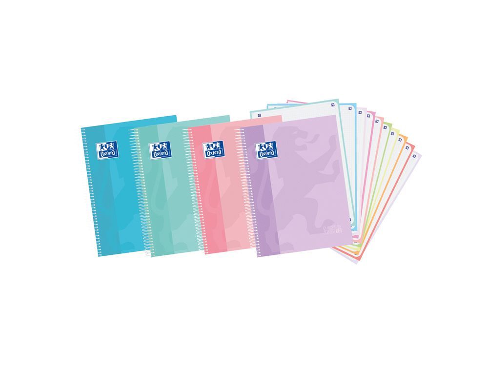 Cuaderno espiral oxford europeanbook 10 touch tapa extradura din a4+ 150 hojas cuadro 5 mm colores pastel