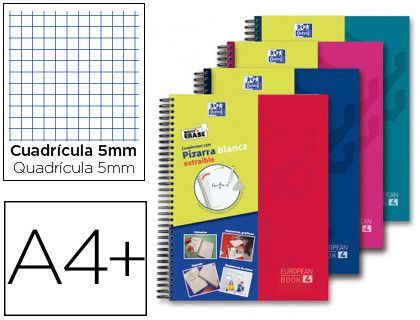 Cuaderno espiral oxford europeanbook 5 write & erase school classic din a4+ 120 hojas cuadro 5 mm con margen