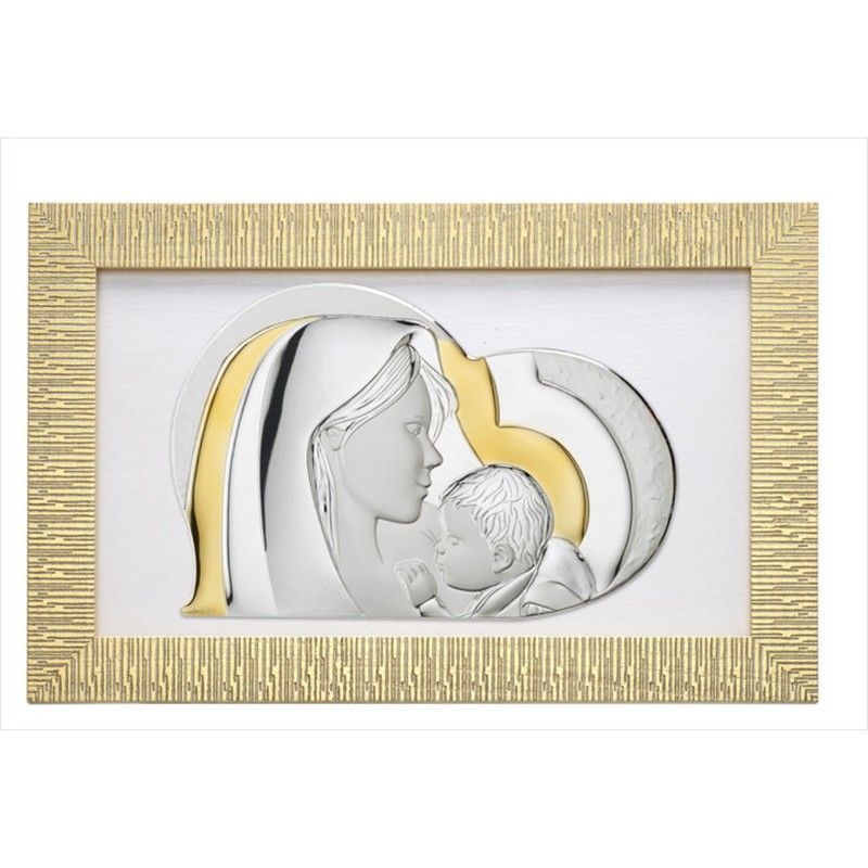 Cuadro Corazón Virgen Con Niño Plateada Bicolor Dorado EV5160/02O 54x37cm