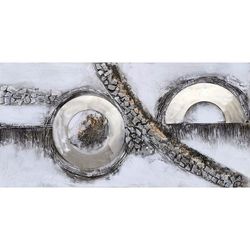 Cuadro decorativo 3D Curvas al óleo Gris/Plateado, 120x3,5x60 cm | Abstracto