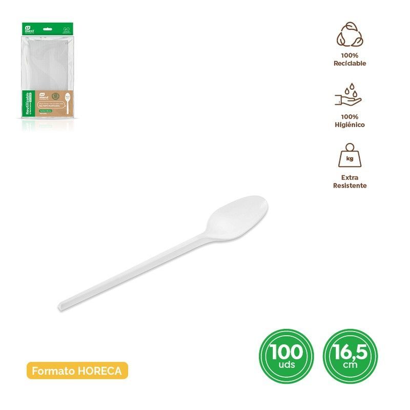 Cuchara Blanca 16,5 cm Reutilizable 100 unidades
